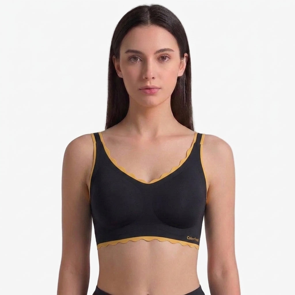 Multy Seamless Bra Black Gold - front on model