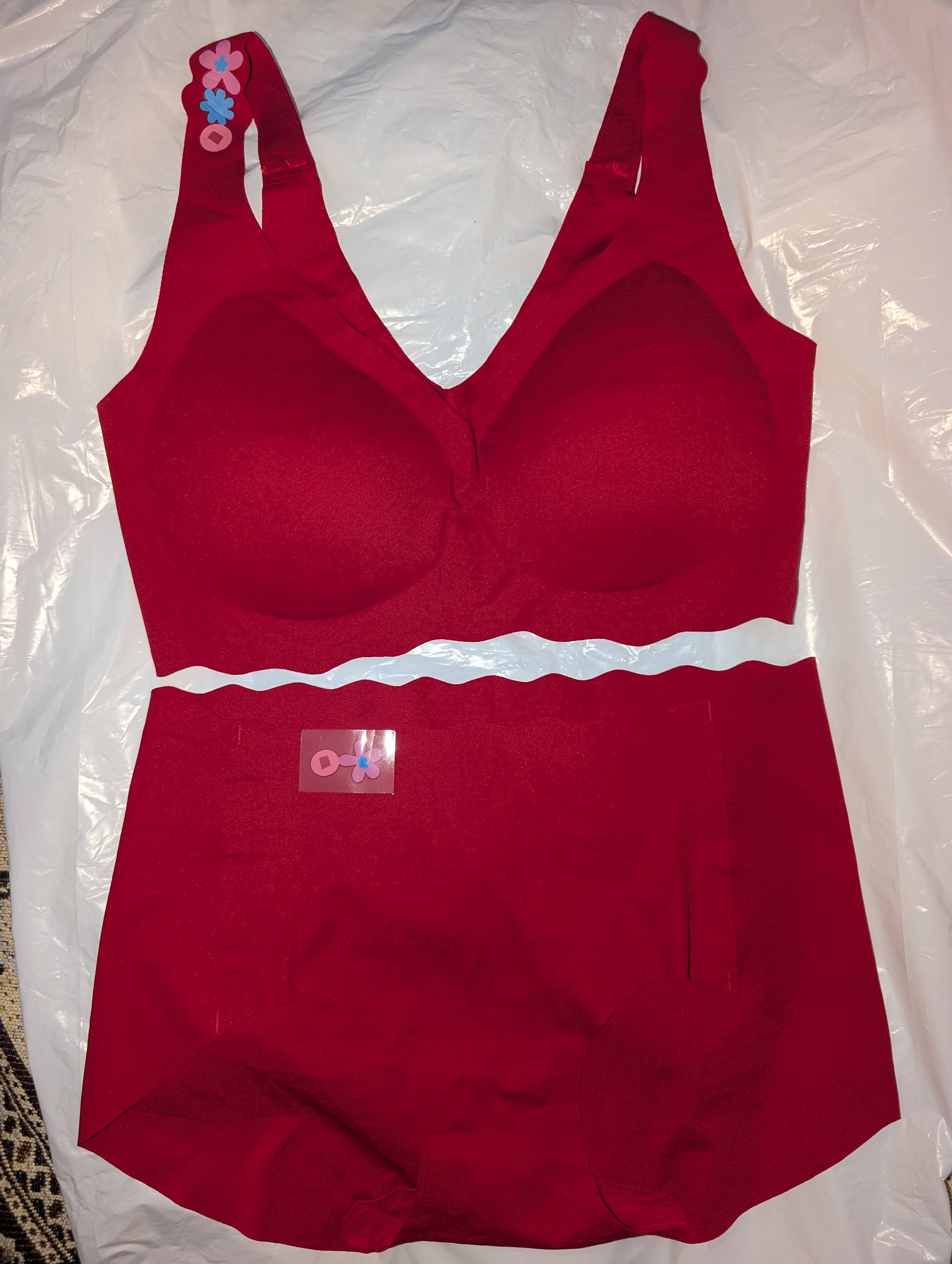 Red briefs with branding label