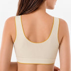Wireless Comfort Bra – back view showing breathable textured knit fabric and gold trim